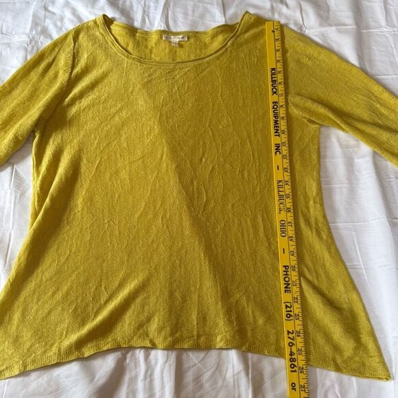 Eileen Fisher yellow linen three quarter sleeve blouse top large scoop neck mini - Picture 7 of 9